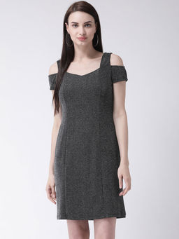 Latin Quarters - Black Solid Short Sleeves Dress