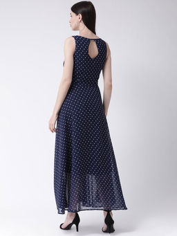 Latin Quarters - Navy Blue Polk Dots Sleeveless Dress
