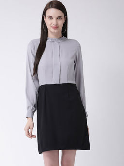Latin Quarters - Grey Solid Long Sleeves Dress