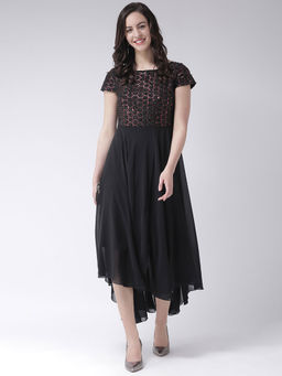 Latin Quarters - Black Embellished Short Sleeves Dress