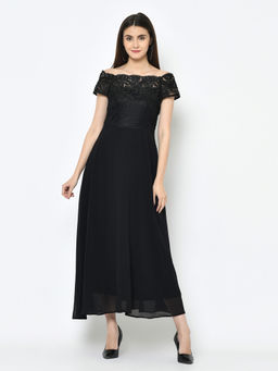 Latin Quarters - Black Detailing Short Sleeves Dress
