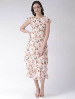 Latin Quarters - Beige Printed Cap Sleeves Dress