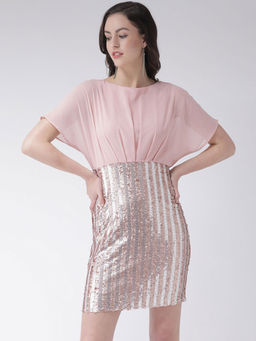Latin Quarters - Pink Embellished Short Sleeves Dress