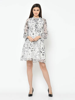 Latin Quarters - Off White Printed Long Sleeves Dress