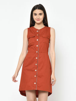 Latin Quarters - Brown Solid Sleeveless Dress