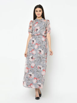 Latin Quarters - Grey Printed Short Sleeves Dress