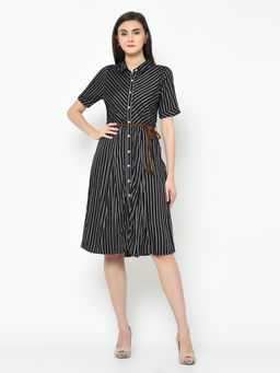 Latin Quarters - Black Stripes Short Sleeves Dress