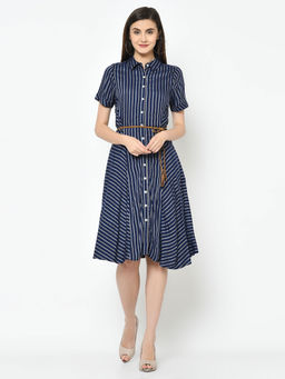 Latin Quarters - Blue Stripes Short Sleeves Dress