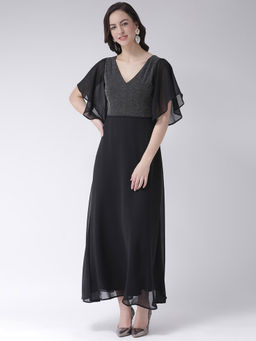 Latin Quarters - Black Embellished Flared Sleeves Dress
