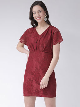 Latin Quarters - Maroon Detailing Short Sleeves Dress