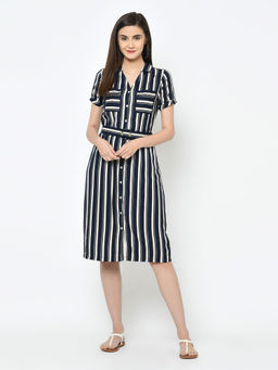 Latin Quarters - Blue Stripes Short Sleeves Dress