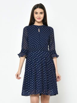 Latin Quarters - Blue Polk Dots 3/4th Sleeve Dress