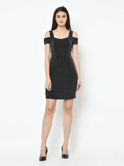 Latin Quarters - Black Embellished Short Sleeves Dress