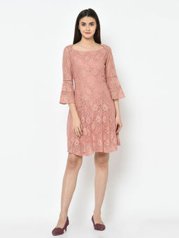 Latin Quarters - Pink Detailing Bell Sleeves Dress