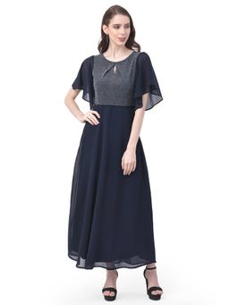 Latin Quarters - Navy Blue Self-Design Maxi Dress