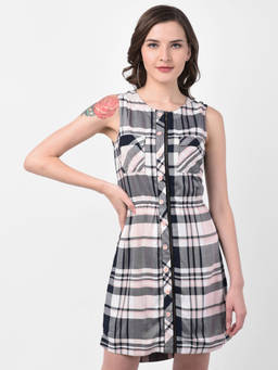 Latin Quarters - Blue Checks Sleeveless Dress