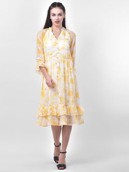 Latin Quarters - Flower Printed Dress with Ruffle Hem