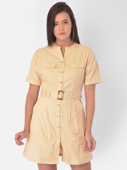 Latin Quarters - Beige Solid Shirt Dress