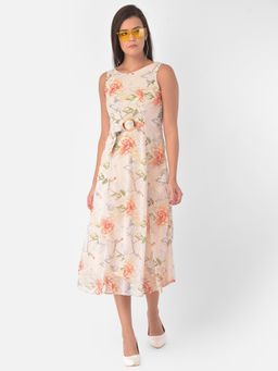 Latin Quarters - Beige Floral Printed Midi Dress