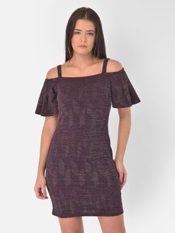 Latin Quarters - Purple Lurex Off Shoulder Dress