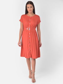 Latin Quarters - Rust Soild Smocking Dress