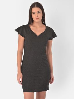 Latin Quarters - Black Solid Ruffle Sleeve Dress
