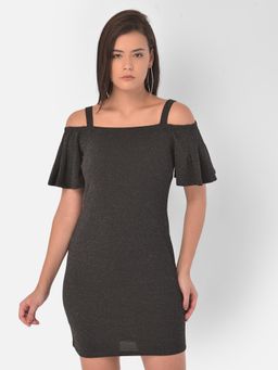 Latin Quarters - Black Solid Off Shoulder Dress