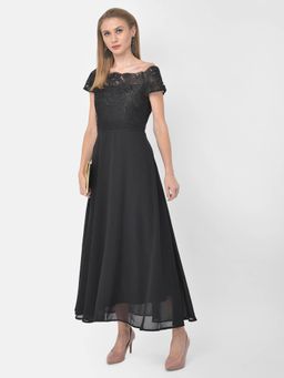 Latin Quarters - Black Cap Sleeve Maxi Dress