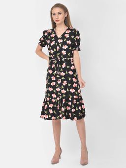 Latin Quarters - Black Short Sleeves Midi Dress