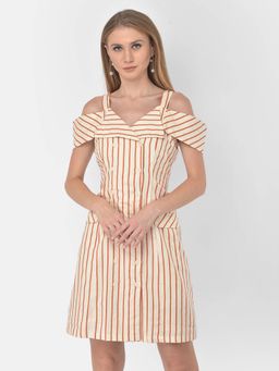 Latin Quarters - Beige Knee Length Dress With Cap Sleeve