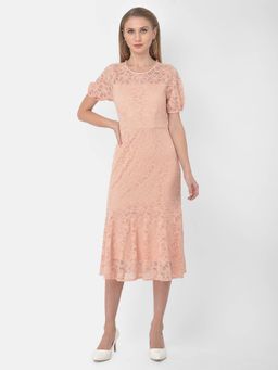 Latin Quarters - Peach Short Sleeve Midi Dress