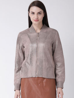 Latin Quarters - Pink Suede Solid Full Sleeve Rib Jacket