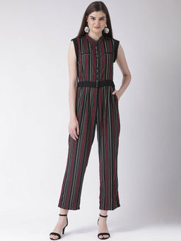 Latin Quarters - Red Printed Cap Sleeves Jumpsuit