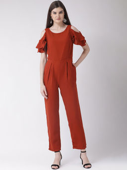 Latin Quarters - Red Solid Half Sleeves Jumpsuit