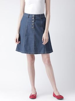 Latin Quarters - Blue Solid Knee Length Skirt