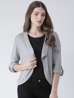 Latin Quarters - Grey Jacquard Knit Yarn Dyed Full Sleeve Stitching Shrug