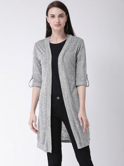 Latin Quarters - Grey Jacquard Knit Yarn Dyed Full Sleeve Stitching Shrug