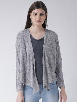 Latin Quarters - Grey Jacquard Knit Solid Full Sleeve Tape Shrug