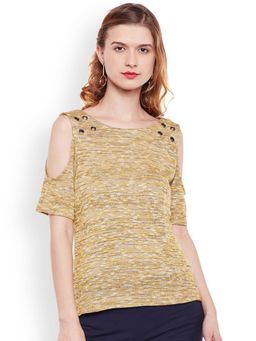 Latin Quarters - Women Mustard Self Design Fitted Top