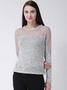 Latin Quarters - Grey Solid Long Sleeves Top