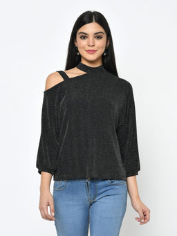 Latin Quarters - Black Embellished 3/4th Sleeve Top