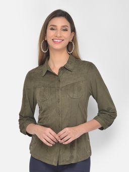 Latin Quarters - Green Suede Shirt Top