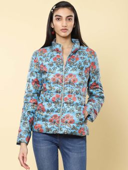 Label Ritu Kumar - Blue Floral Print Puffer Jacket