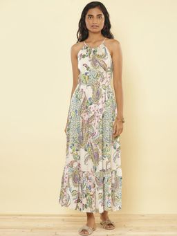 Label Ritu Kumar - Halter Neck Printed Long Dress