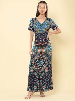Label Ritu Kumar - Blue Floral Print Maxi Dress