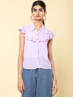 Label Ritu Kumar - Lavender Crepe Ruffled Shirt