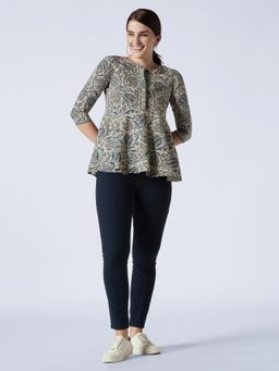 Okhai - Beige Pearl of Cotton Hand Embroidered Kalamkari Top