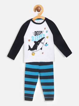 Lazy Shark - White Printed Pyjama (Set of 2)