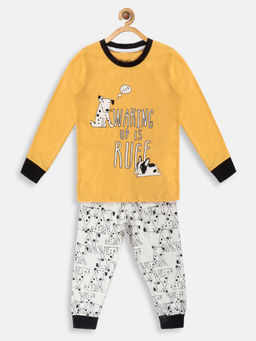 Lazy Shark - Yellow and White Printed Pyjama (Set of 2)
