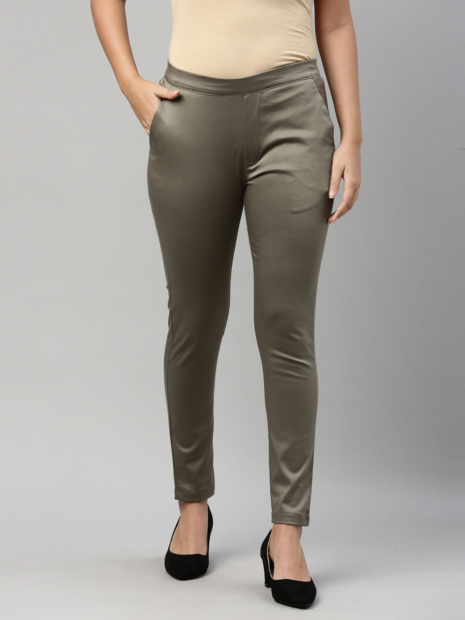 Buy Go Colors Women Grey Solid Mid Rise 